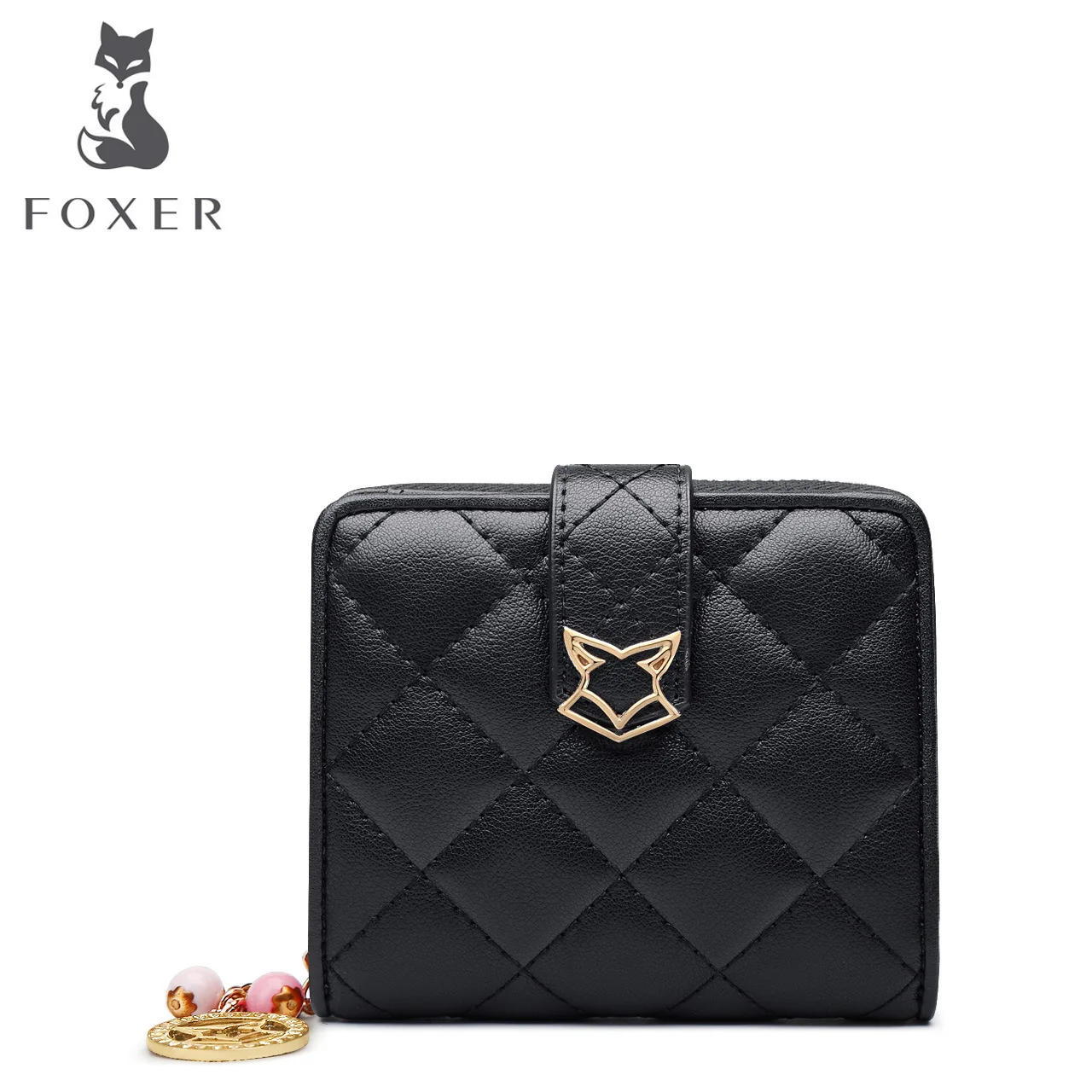 

FOXER New women Genuine leather wallets women Purse Simple fashion zipper leather tassel wallets purse women clutch bags