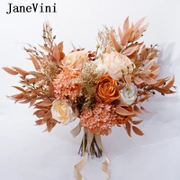 janevini 2021 vintage light coffee flowers autumn bridal wedding bouquets accessories handmade silk roses hydrangea real touch