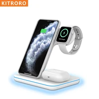kitroro 15w qi fast wireless charger stand for iphone 12 11 xr x apple watch 3 in 1 charging dock station for airpods pro iwatch