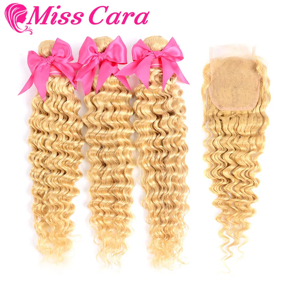 Пучки волос Miss Cara 613 # блонд перуанские глубокая волна с закрыванием 100%