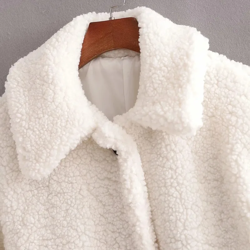 2021 New Winter Women Fur Jacket Women Retro Korean Teddy Fashion Single-breasted Long Sleeve Lapel Faux Fur Jacket White Long