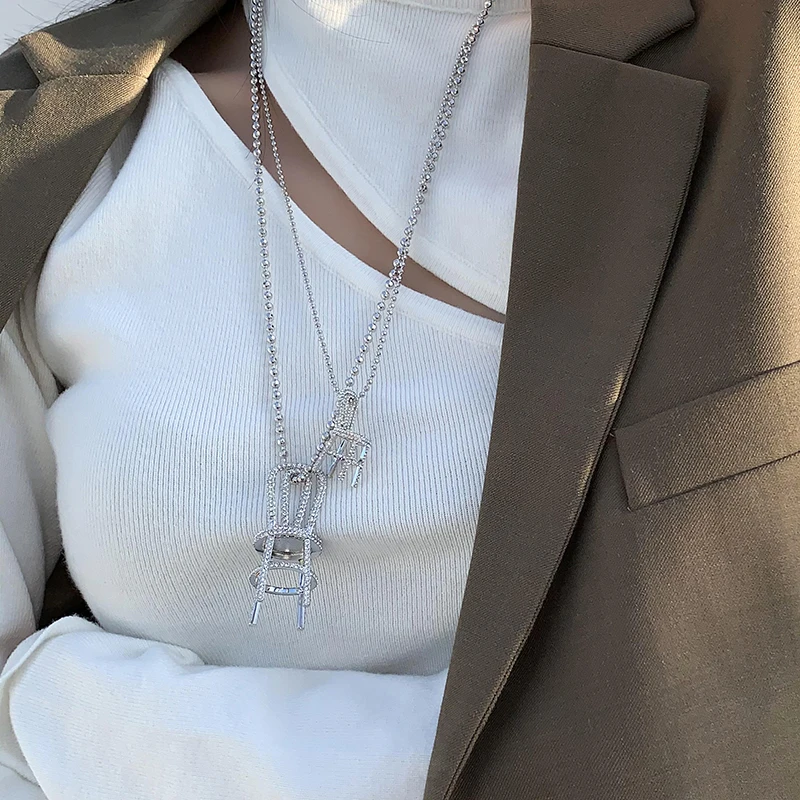 

Fashion art sense three-dimensional chair modeling full drill Earrings exaggerated clavicle chain female Necklace