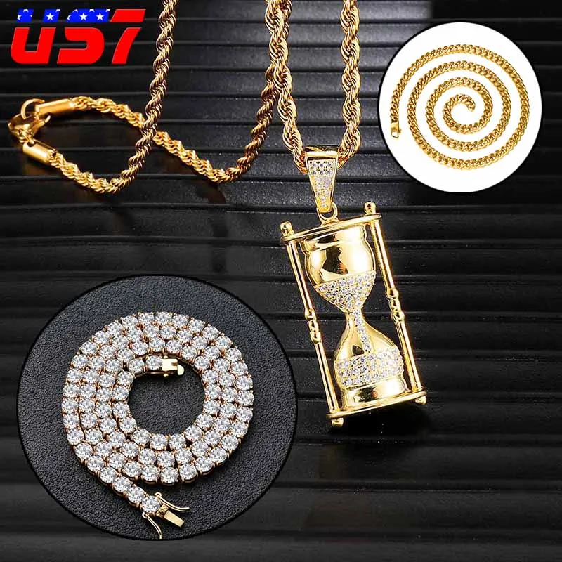 US7 микро проложенный кристалл песочные часы подвески ожерелья Медь Блестящий