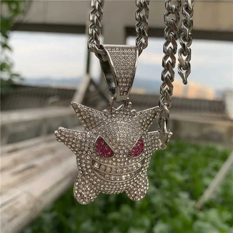 

Hip Hop Iced Out Gengar Bling Ghost Alloy Gold Silver Color Pendant & Necklace For Men Women Jewelry With Chains