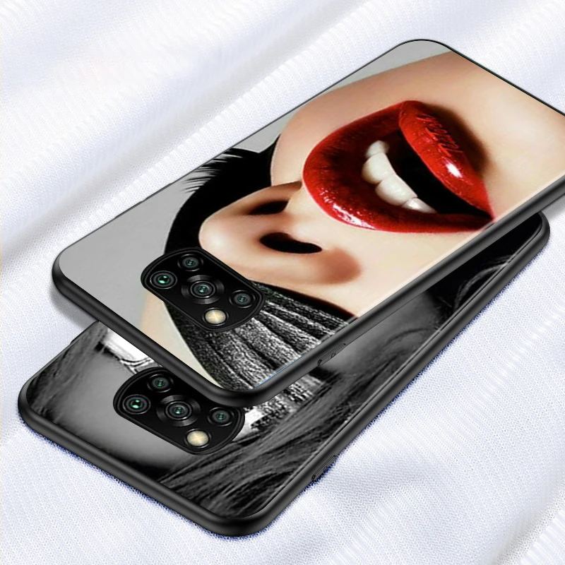 Black Cover Beauty Red Lips for Xiaomi Mi Mix 3 A3 A2 A1 Poco M3 M2 C3 X3 X2 NFC F2 F1 CC9 CC9E Pro Phone Case