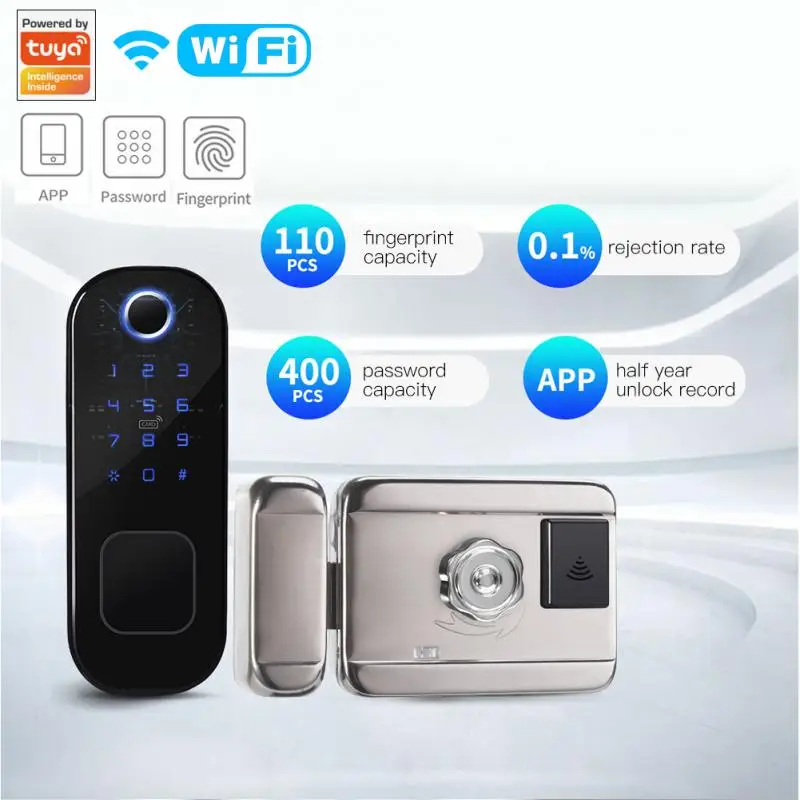 

Дверной смарт-замок с Wi-Fi, дистанционное управление через приложение Tuya, биометрический сканер отпечатков пальцев, смарт-карта, пароль, разб...