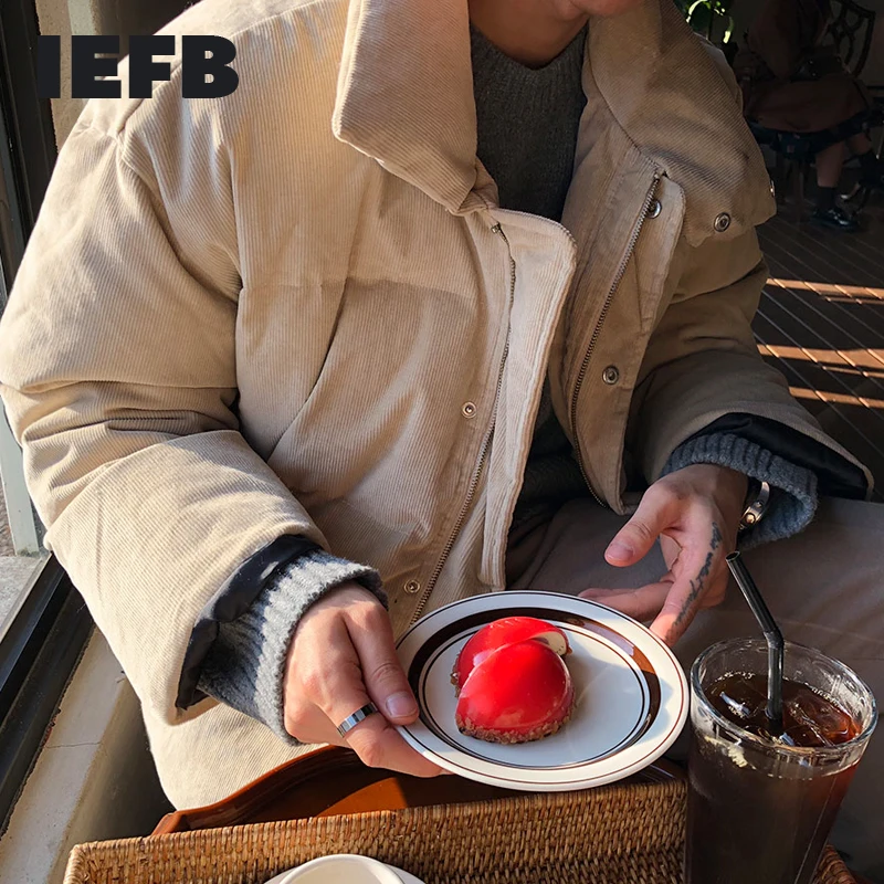 

IEFB /men's wear tide winter cotton-padded clothes korean style popular trendy corduroy warm loose coat for male vintage 9Y3293