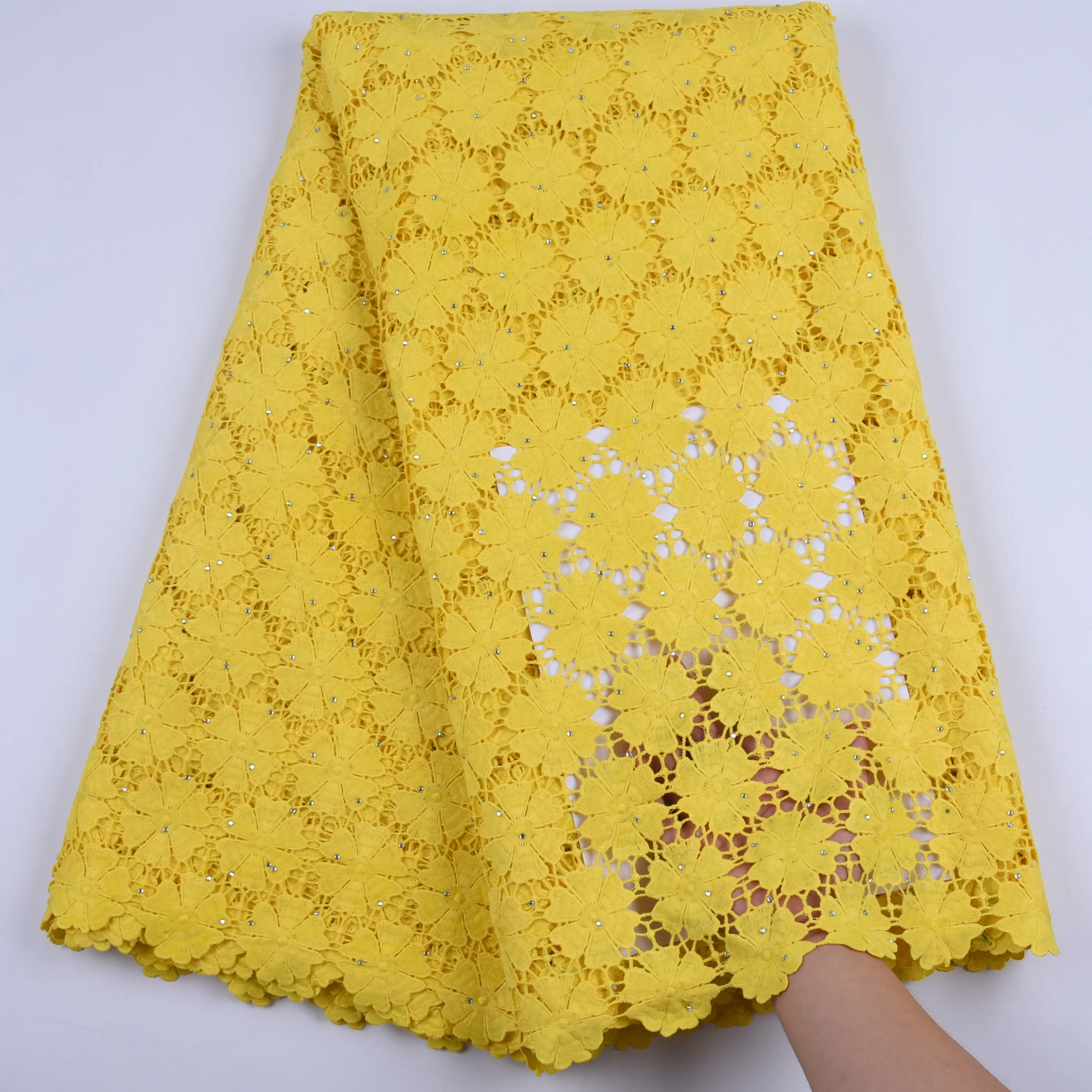 

Fashion African Guipure Cord Lace Fabric High Quality French Water Soluble Cord Lace Fabric With Stones For Nigerian Dress 1703