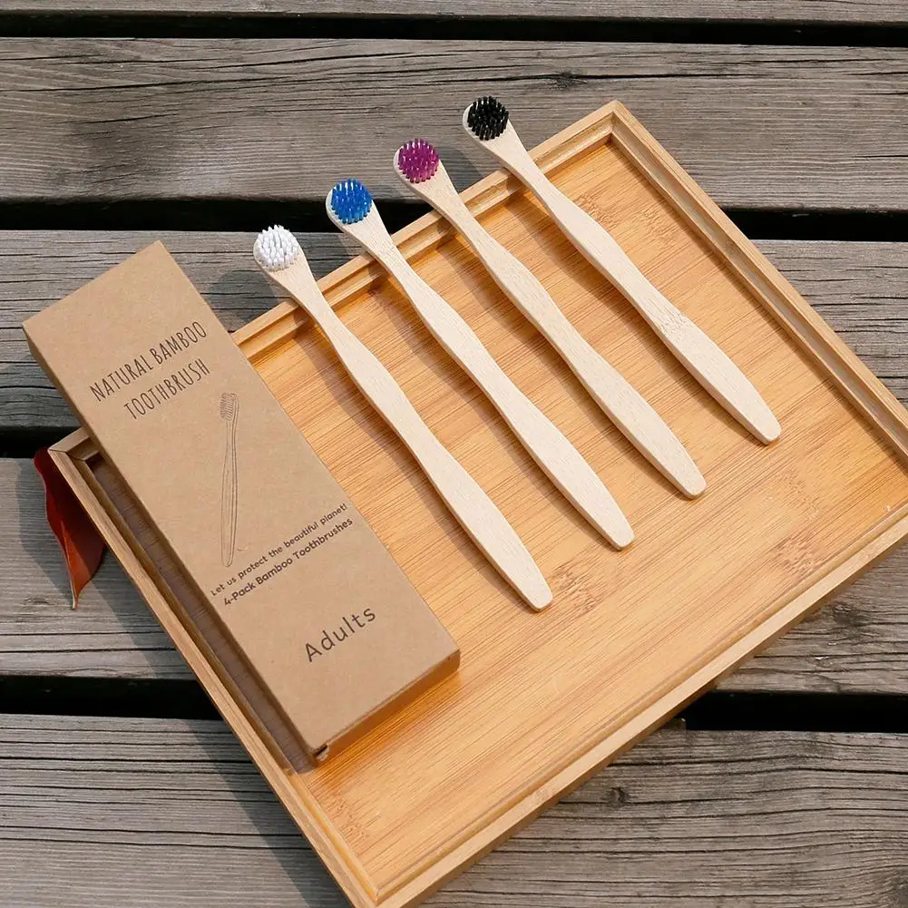 4 шт бамбуковая зубная щетка с покрытием для чистки языка круглым концом