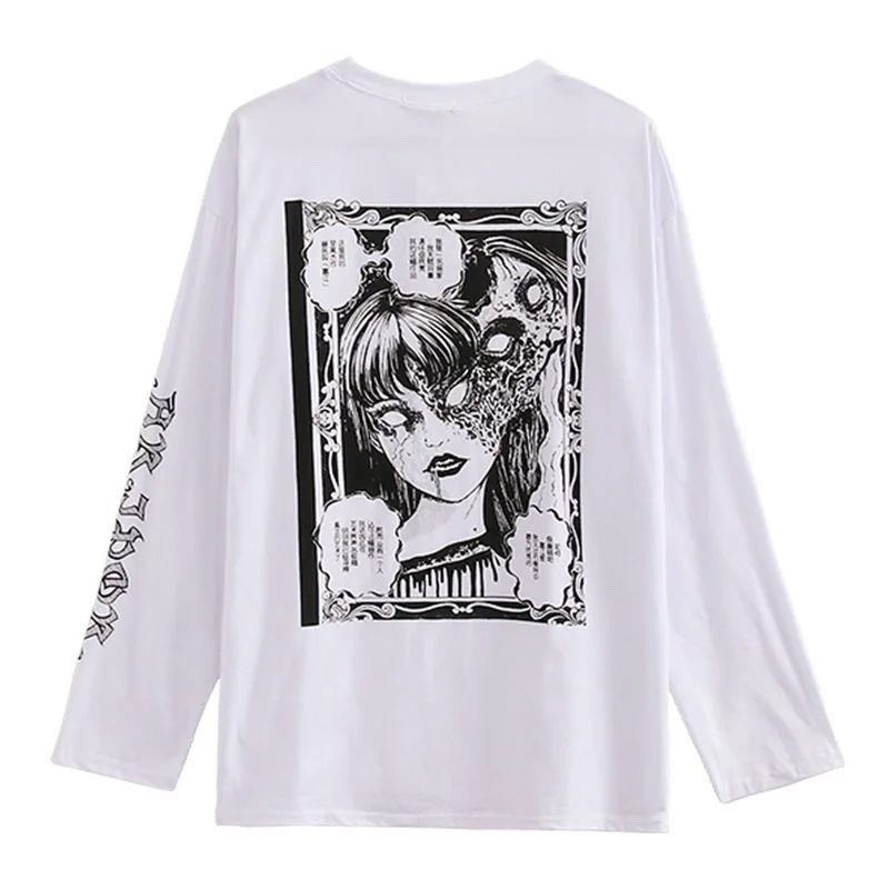 

Gothic Cartoon Horror Graphic T-shirt Women Character Print Loose Punk Japanese T Shirts Pullover Top Harajuku Street Tees Shirt