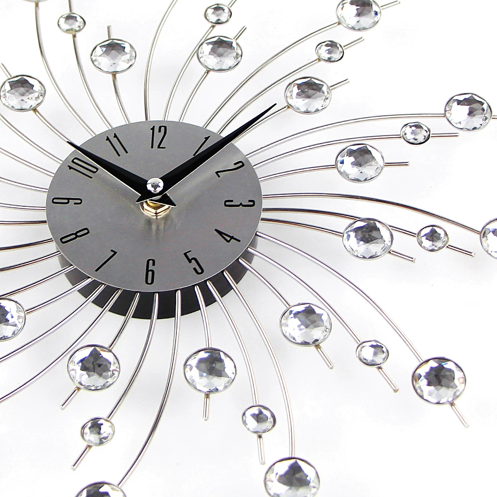 33 см 3D винтажные часы металлические настенные с кристаллами Роскошные Алмазные