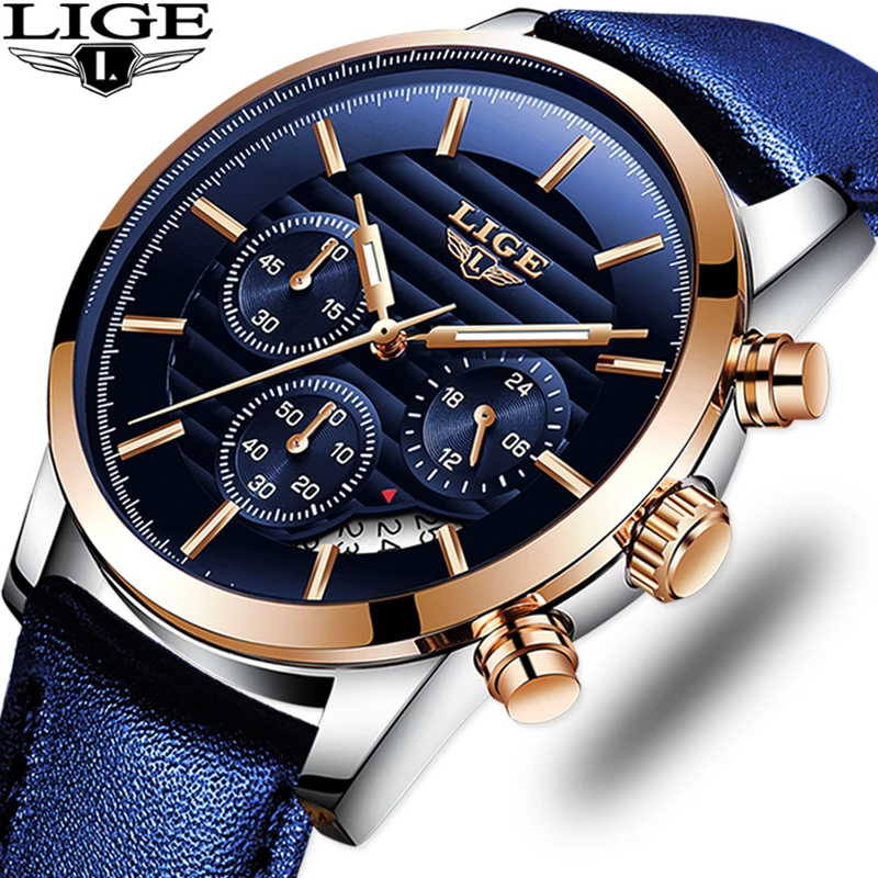 

LIGE New Watches Mens Quartz Watch Casual Fashion Watch Belt Sport Men Watch Business Personality Clock Relogio Masculino+Box