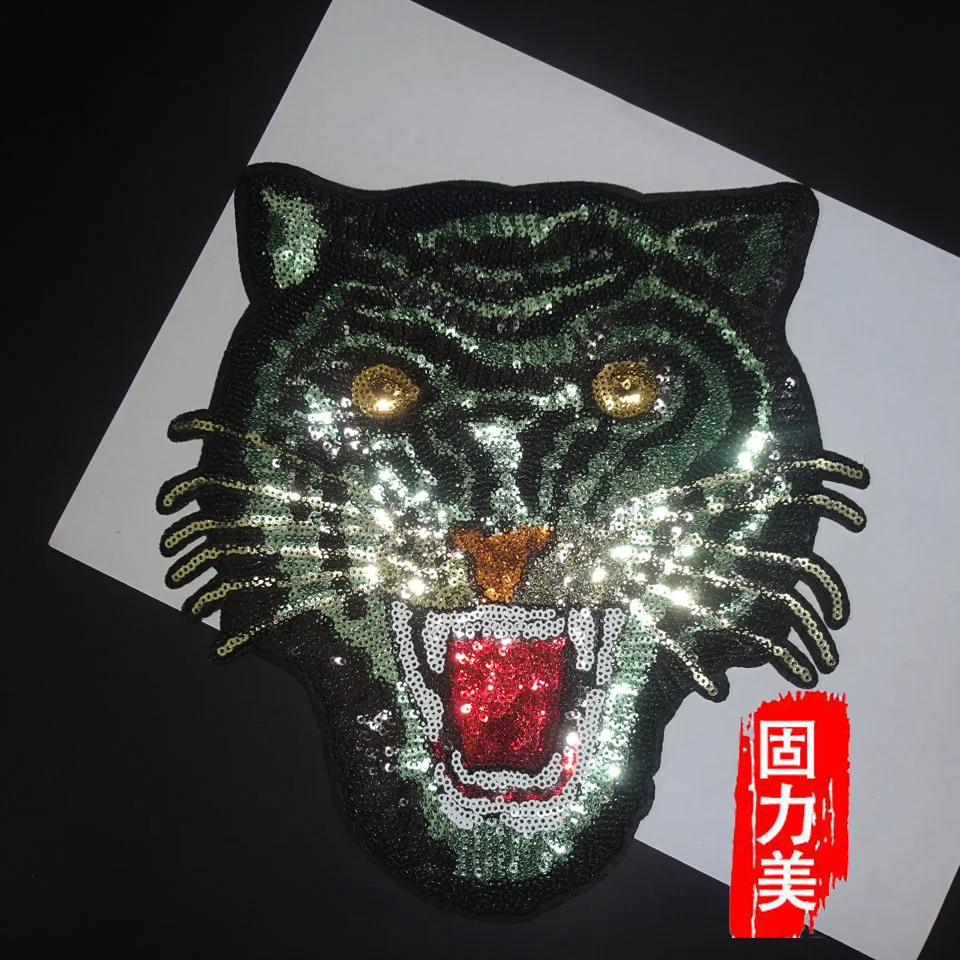 1 шт. вышитые блестками большие Большие Патчи с головой тигра С клеевой