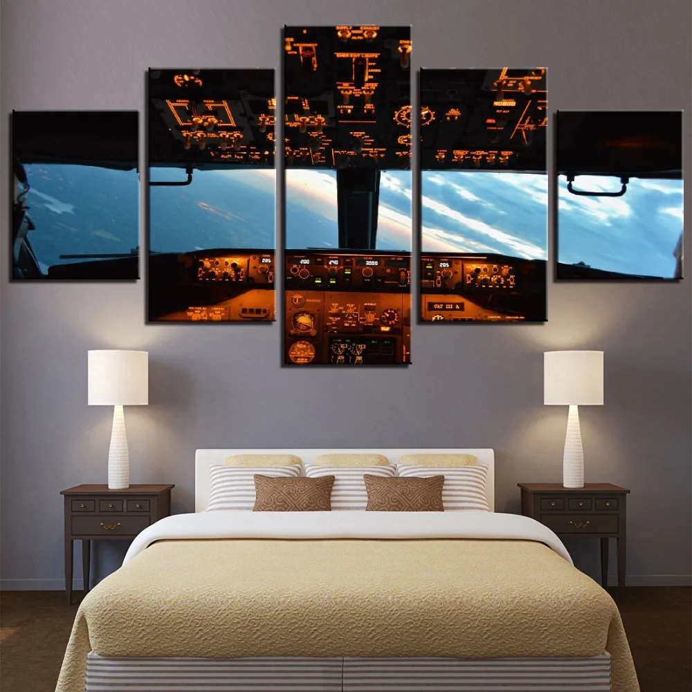 

5 Pieces Modern Wall Art Prints Aircraft Cockpit Picture Painting Home Decor Sky View for Room Canvas Gift Art Poster
