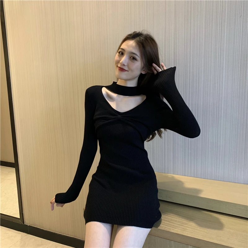 

2021elegant Sweater Dress Women Casual Office Midi Knitted Dress Female Solid Thin Winter Long Sleeve One - Piece Dress Cotton