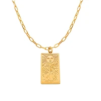davini vintage sun moon embossed necklace pendant titanium steel plated 18k gold clavicle chain square necklace jewelry