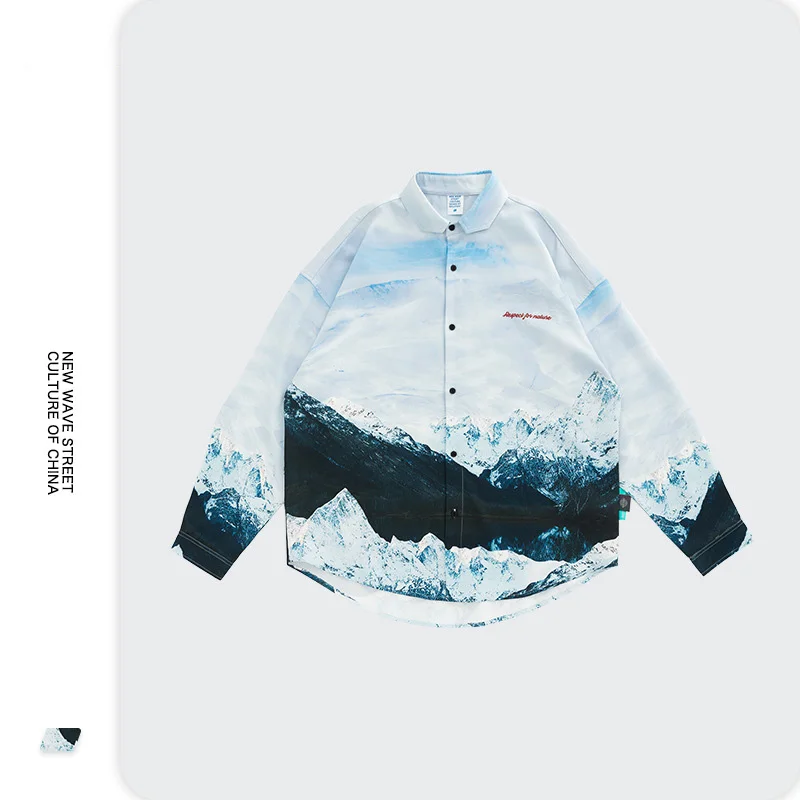 

Trendy men's shirts latest ice print personality simple Fashion long-sleeved shirt streetwear loose casual shirts for men cool
