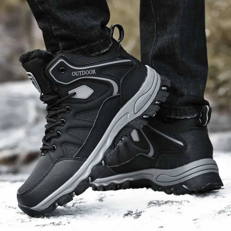 

Men Leather Hiking Boots Winter Warm Fur Trekking Shoes for Men Waterproof Non-Slip Military Tactical Combat Boots Man Outdoor