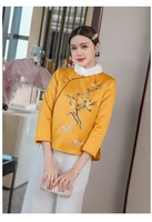 free shipping winter chinese style flower embroidered big size short section cotton lining jacket outwear for women