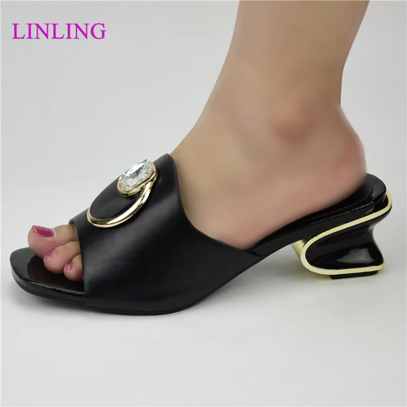 

Latest 2021 Special Arrivals Wedding Black Color Nigeriain Shoe Summer Women Slippers High Heels Sandals Fashion Evening Shoes