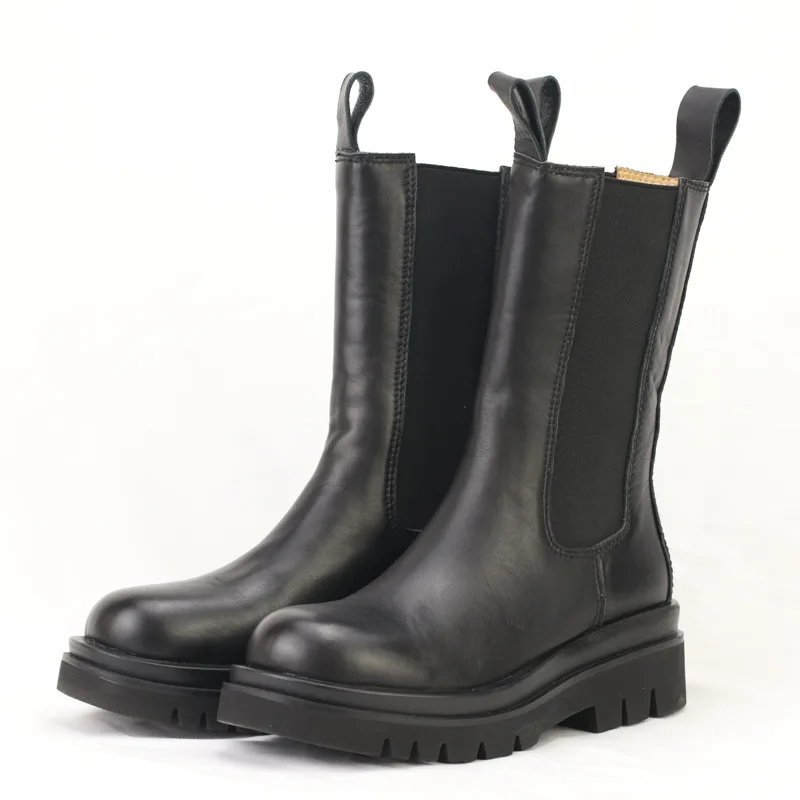 

thick soled New Chelsea women's boots: boots, women's solid round head, medium tube, thick heels, fashionable net red