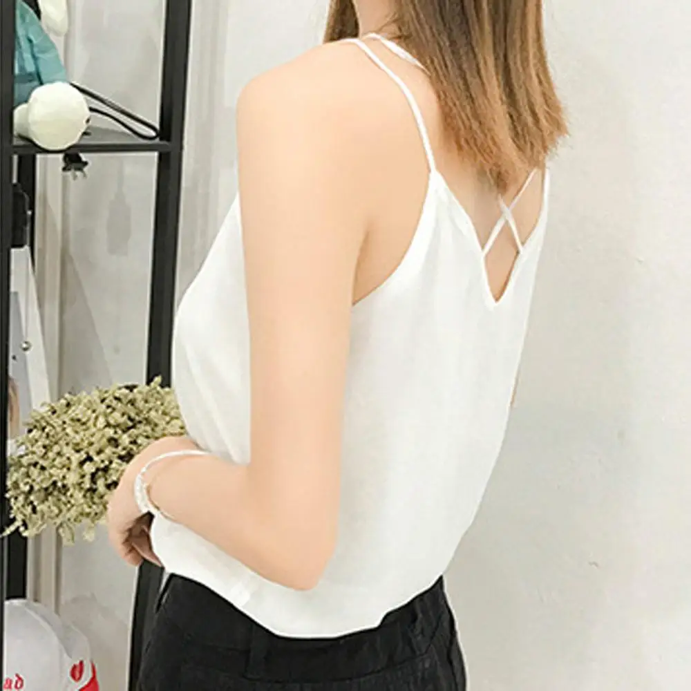 Женский шифоновый топ-майка с v-образным вырезом без рукавов летний топ