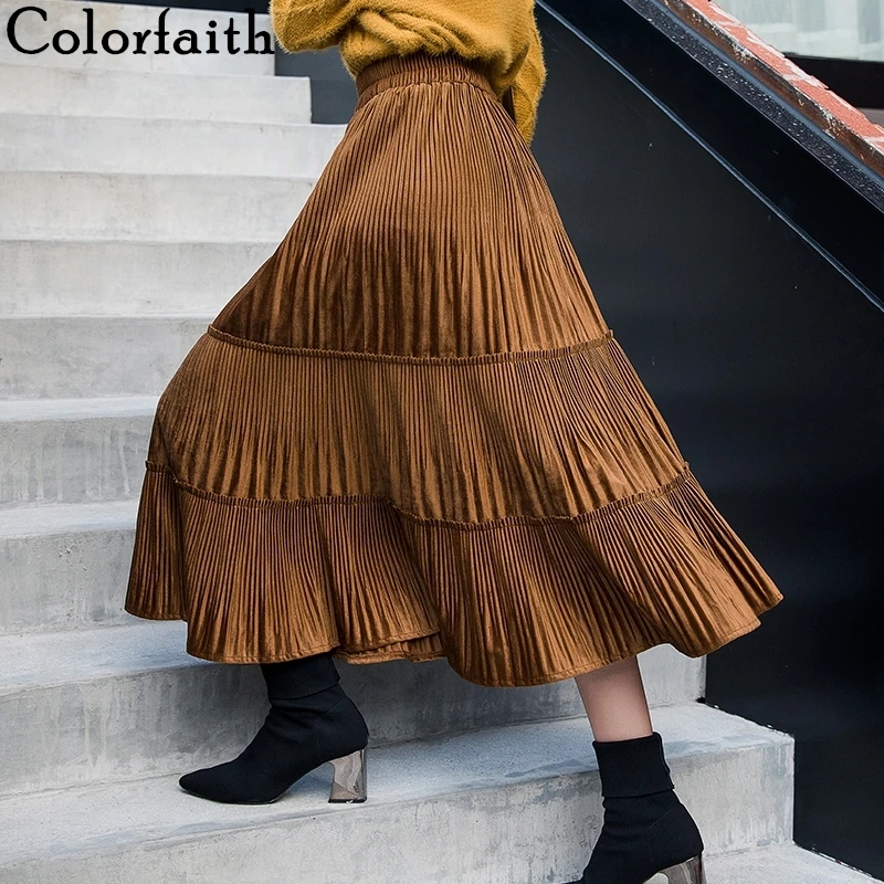 Colorfaith 2019 женские юбки осень зима повседневные плиссированные винтажные