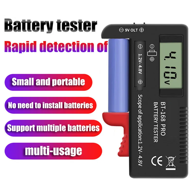 

BT-168 Universal Button Multiple Size Battery Tester For AA/AAA/C/D/9V/1.5V LCD Display Digital Battery Tester Volt Checker