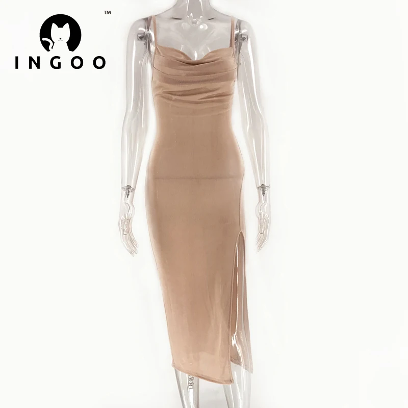 INGOO Спагетти ремень Bodycon платье для женщин пикантные вечерние платья без рукавов