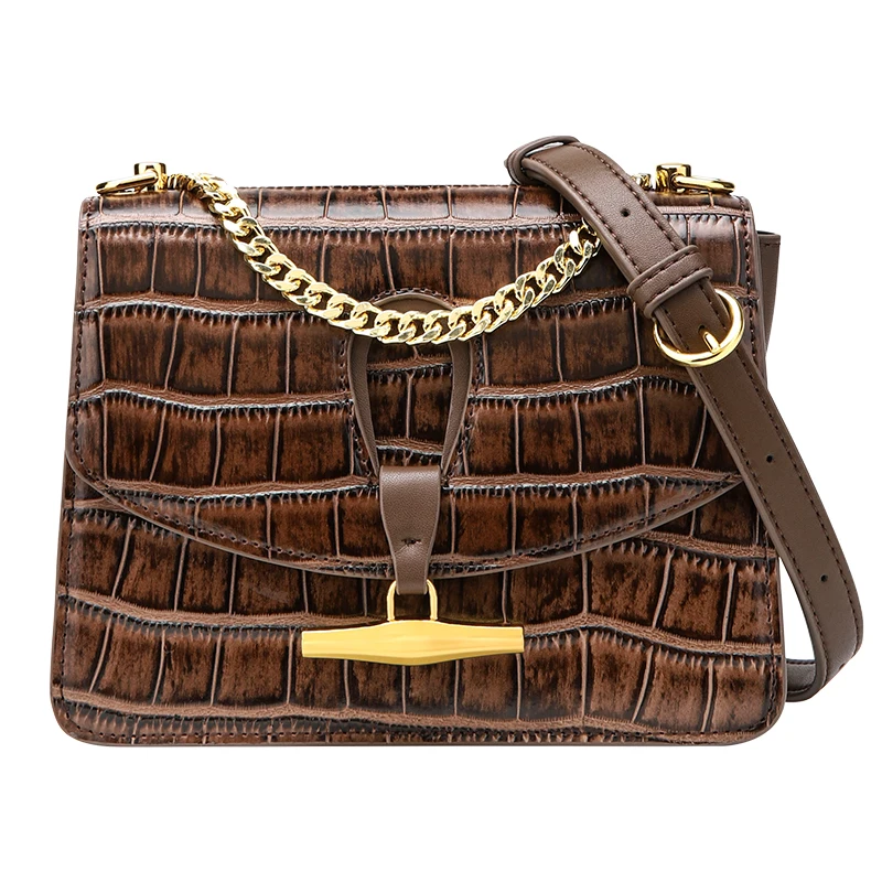 

WOONAM Women Fashion Handbag Top Hide Genuine Calf Leather in Alligator Pattern Chain Shoulder Flap Bag WB1160