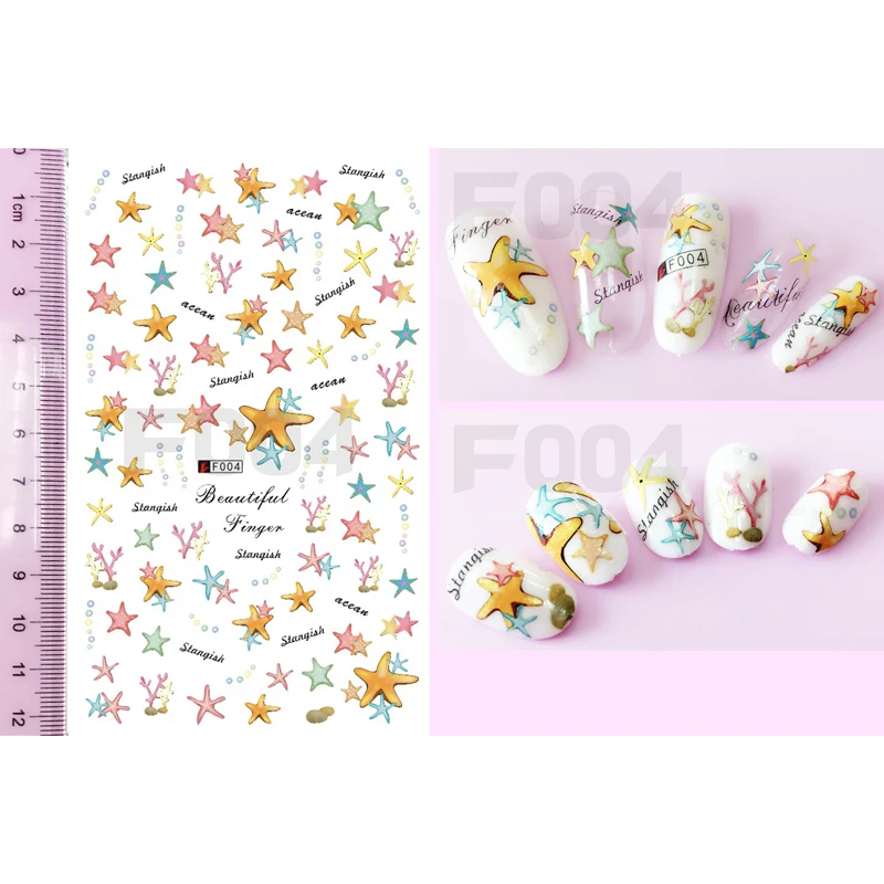 

10PCS Ocean Summer Mermaid Starfish Conch Shark Line Art Pattern Nail Sticker Nail Slider Decoration Beauty Tool
