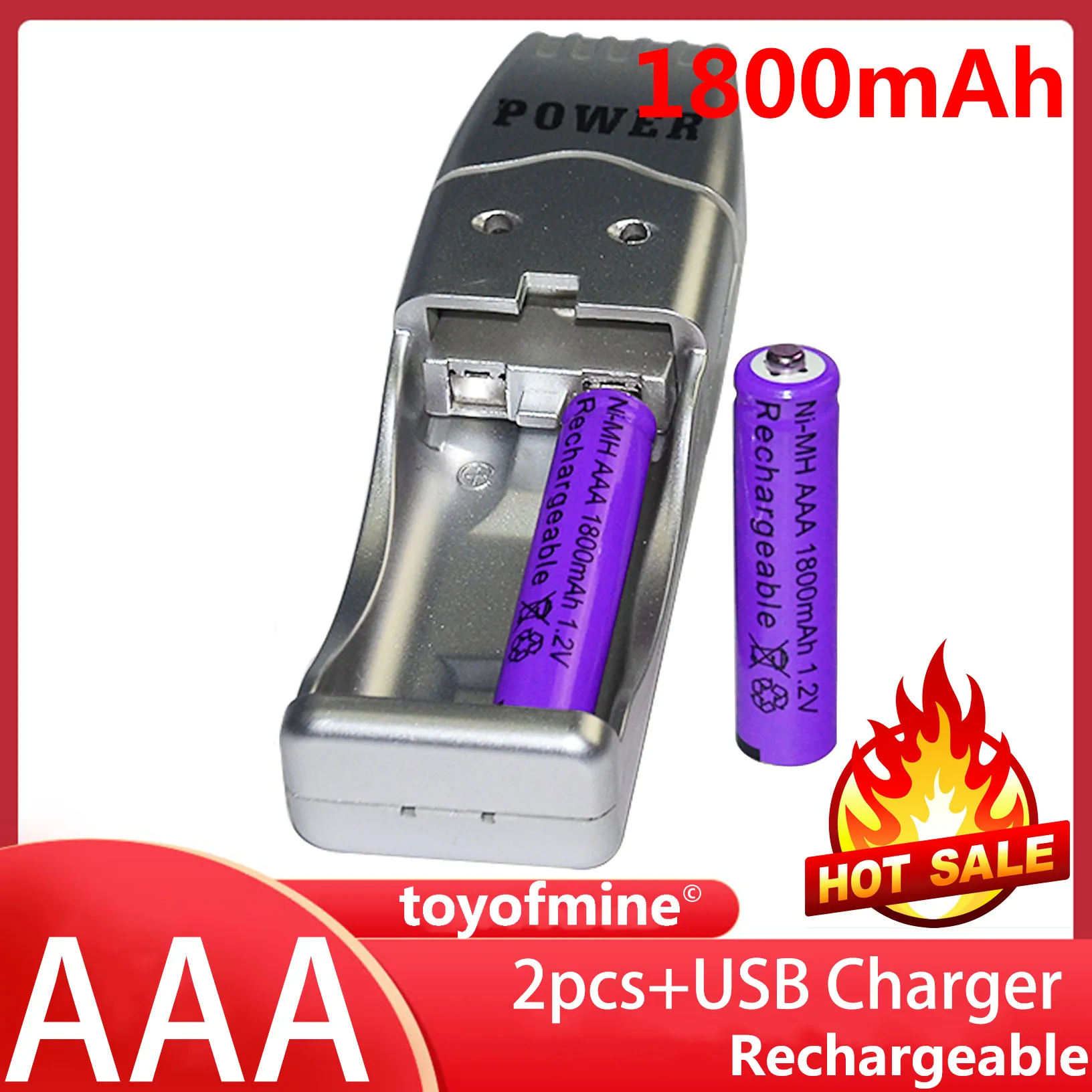 2 аккумулятора AAA 3A фиолетового цвета 1 в Ni-MH 1800 мАч + зарядное устройство USB |