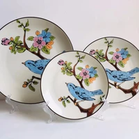 artistic blue bird flower creative gift ceramic plate restaurant home breakfast lunch dinner food serving set of dishes