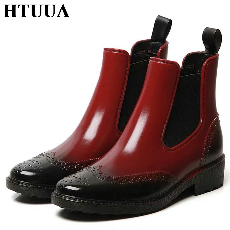 HTUUA/непромокаемые ботинки Челси с перфорацией типа броги женские осенние