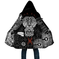 2021 winter thick warm mens viking style cloak odin and raven tattoo 3d print fleece hooded cloak unisex casual cloak coat pf28