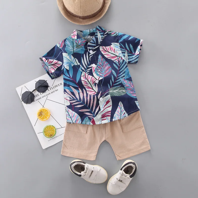 

Summer Short Sleeve Baby Children Print Sets boy Cute Leaf tops + shorts Fashion 0-4Y