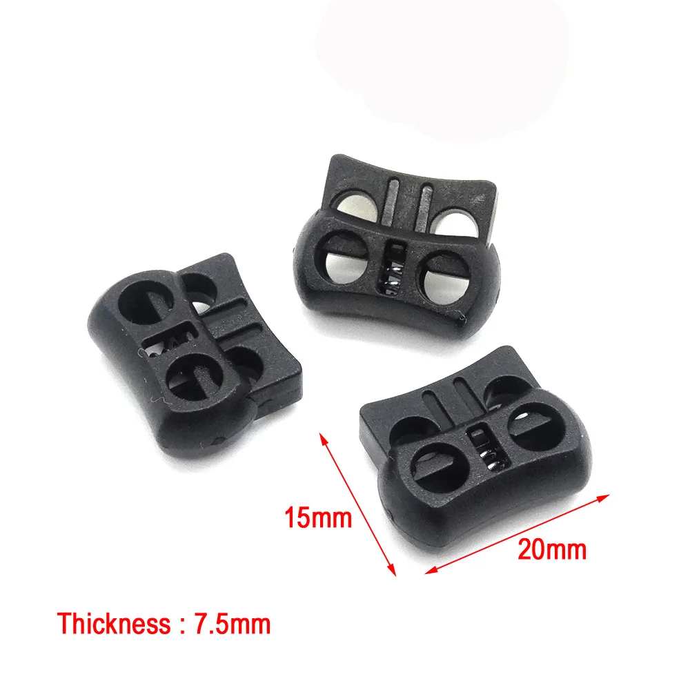

10pcs/pack 2 Holes Cord Lock Toggle Stopper Plastic toggle clip Buckle Cord Buckle Backpack accessories Black 15mm*20mm*7.5mm