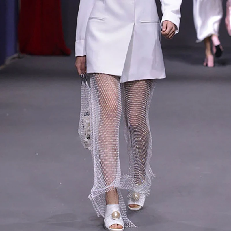 Новинка С украшением в виде кристаллов летние блестящие женские брюки с