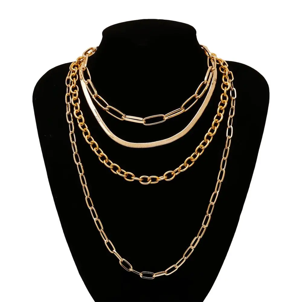 

IngeSight.Z 4Pcs/Set Multi Layered Chunky Thick Miami Curb Cuban Choker Necklace Gothic Gold Color Snake Chain Necklaces Jewelry