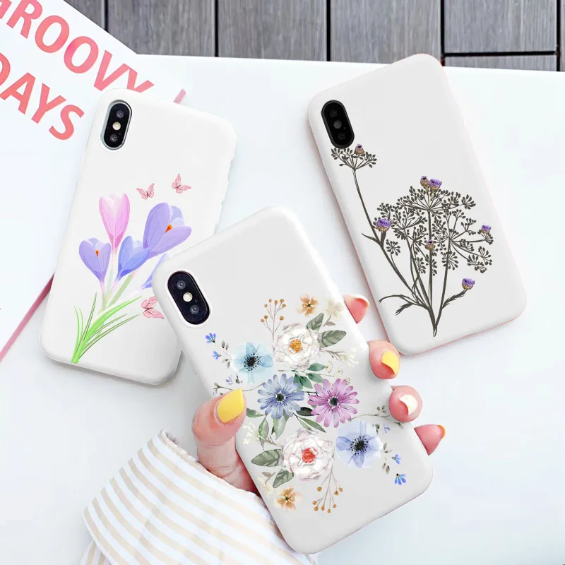 

Luxury Fresh white Flower Case For iPhone 12 11 Pro X XR XS Max 6s 6 7 8 Plus purple Floral Soft TPU Back Cover for iphone SE20