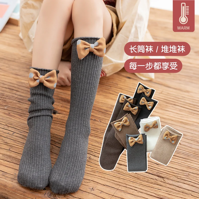 

Детские осенне-зимние Бархатные утепленные носки принцессы с начесом шерстяные полосатые детские носки в горошек с бантом детские чулки в стиле ретро для девочек