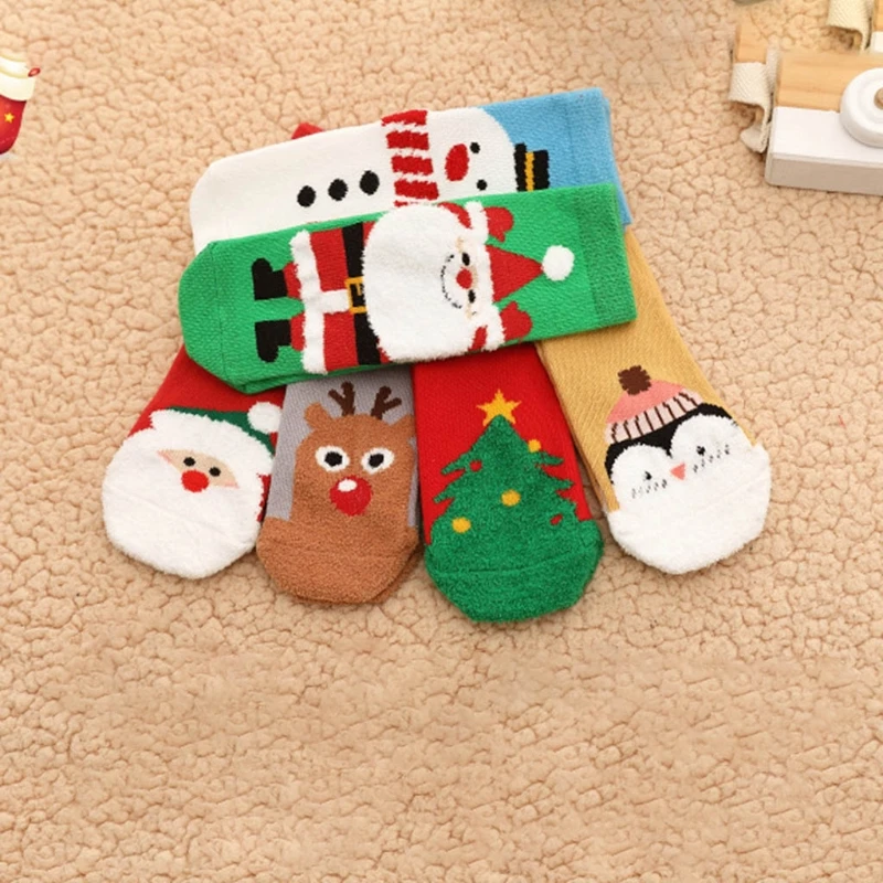 

6 Pairs Christmas Children Stockings Middle Tube Kids Boys Girls Xmas Winter Cotton Warm Sox Socks
