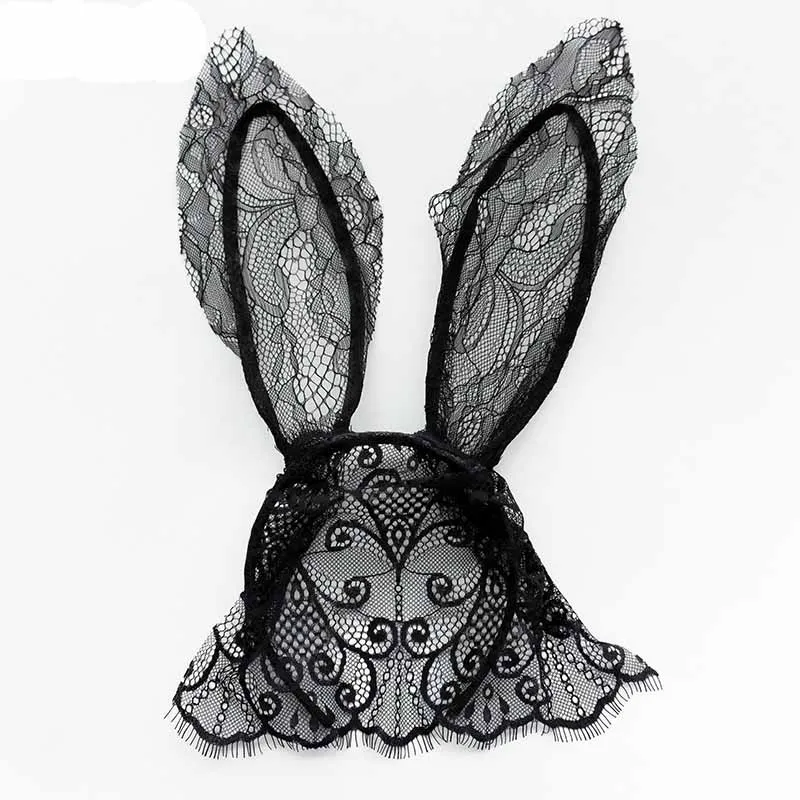 

Black Maid Mask Headband Lace Rabbit Ears Hair Hoop Hair Accessories Cute Sexy Cartoon Cat Ears Headdress Cosplay