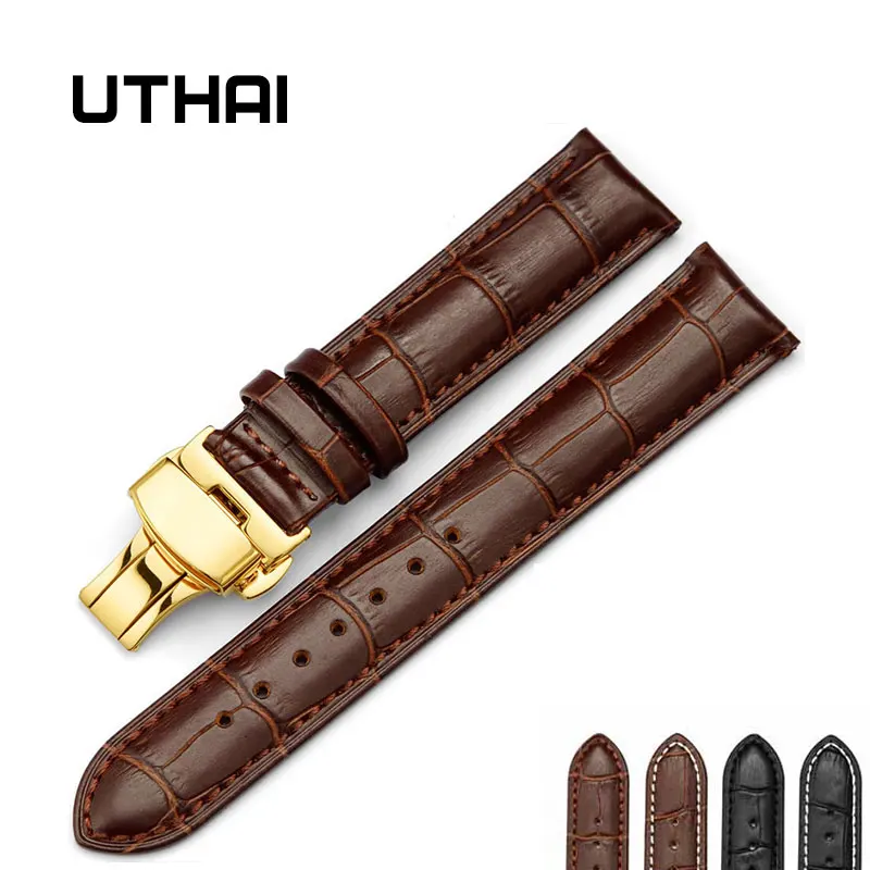 UTHAI Z06 gold двойной щелчок эластичная бабочка пряжка ремешок коровья кожа