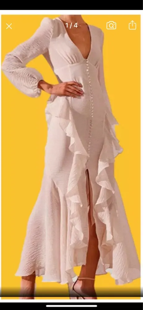 

Шифоновое атласное вечернее платье-Русалка Verngo, с пышными длинными рукавами и V-образным вырезом, с оборками, длиной до щиколотки, официальн...