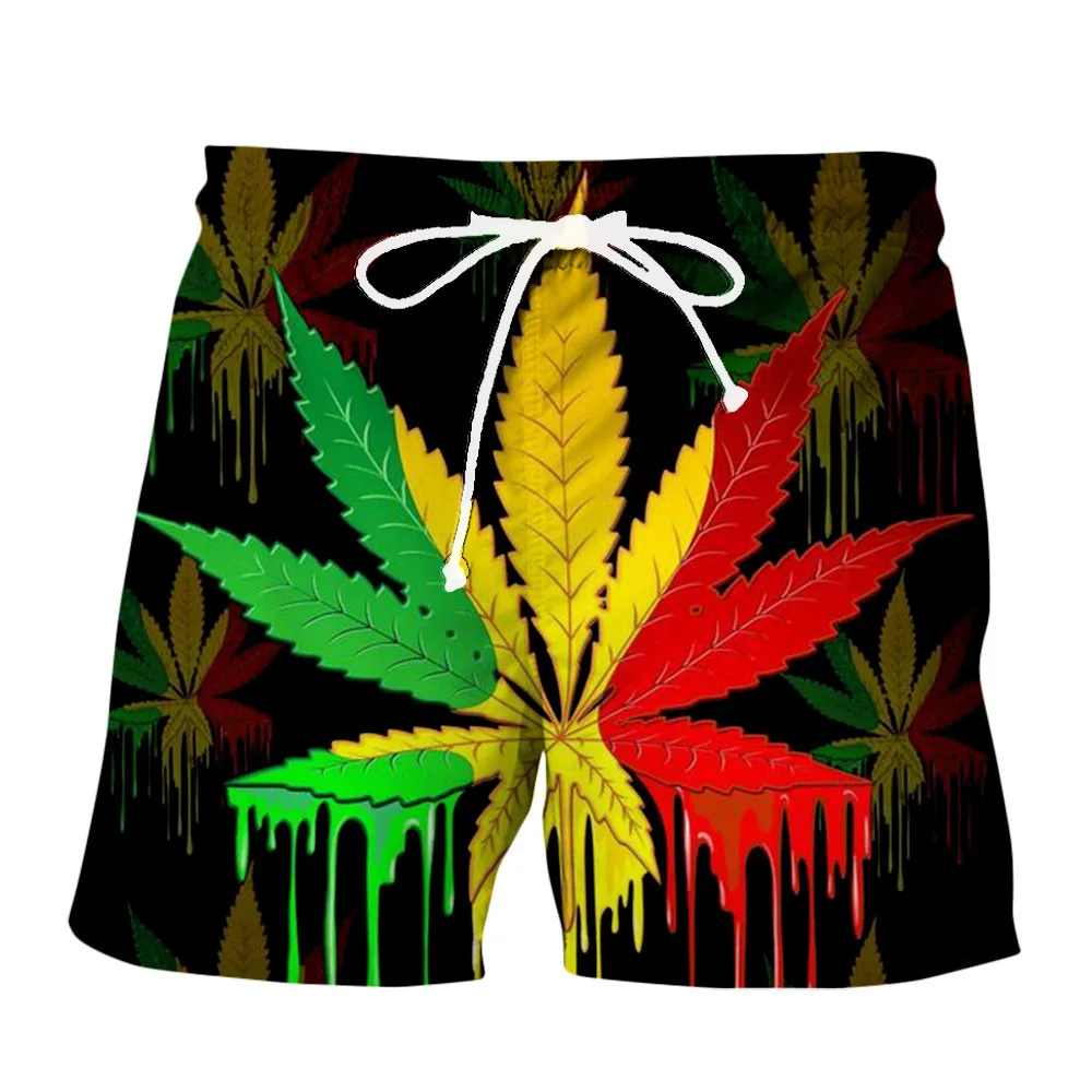 

3D men Leaf Graphic Beach Shorts Novelty shorts Bermuda shorts mens casual sports shorts Summer quick-drying surf shorts