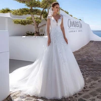 gorgeous v neck wedding dresses 2021 cap sleeve lace appliques a line sweep train tulle civil bridal gown vestidos de noiva
