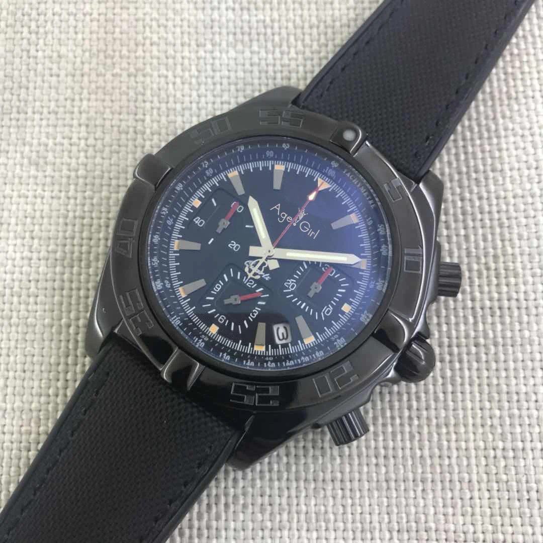 

Classic New Chronograph Men Stopwatch Sapphire Crystal Silver Full Black Case Canvas Rubber Sport Watches Limited AAA+