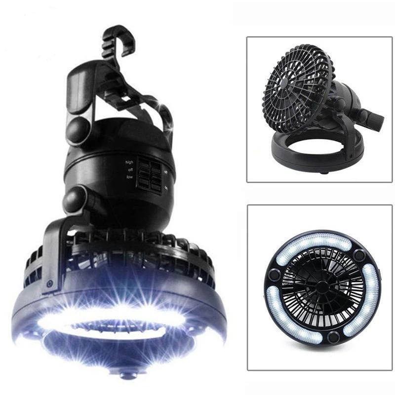 

Multi-function 2 in 1 fan lighting night light 18LED camping tent lawn sun umbrella portable hanging lamp battery powered