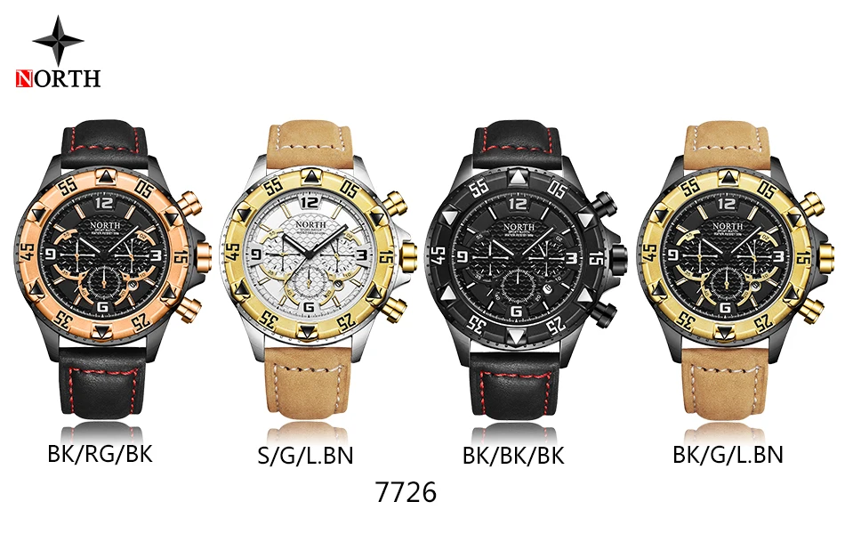 Мужские часы с большим циферблатом NORTH водонепроницаемые хронографом мужские от